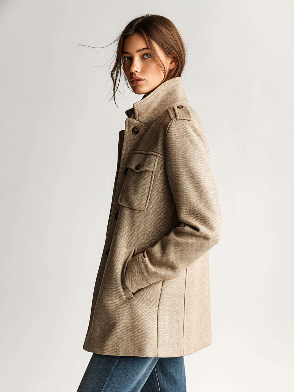 Ninon™ Khaki Wool Utility Coat