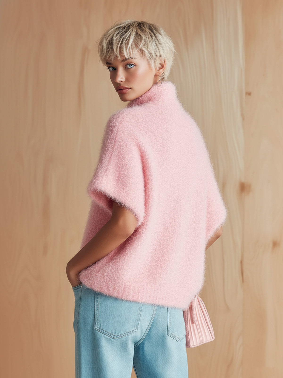 Morwenna™ Pink Button Fuzzy Sweater