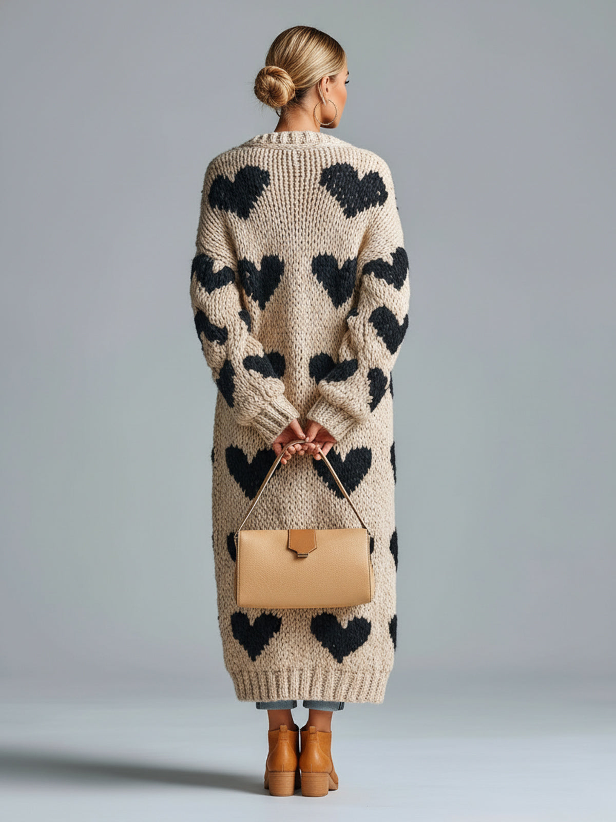 Marisol™ Heart Jacquard Long Cardigan
