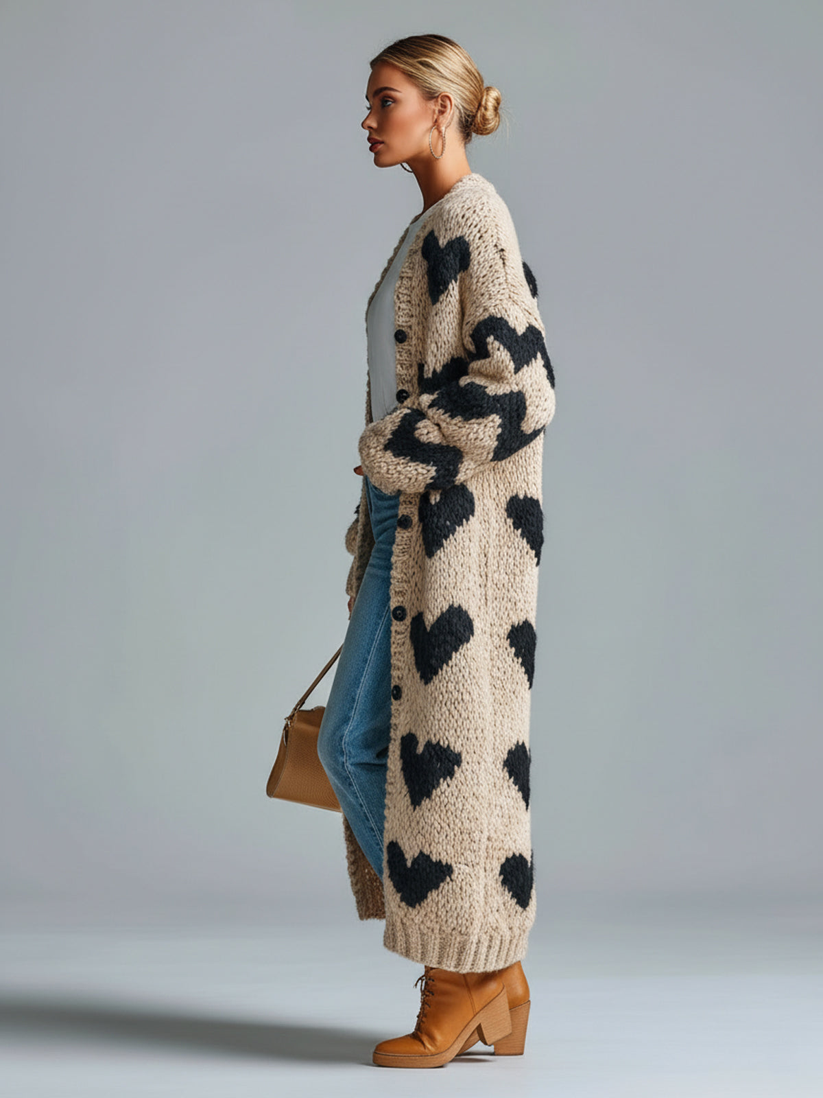 Marisol™ Heart Jacquard Long Cardigan