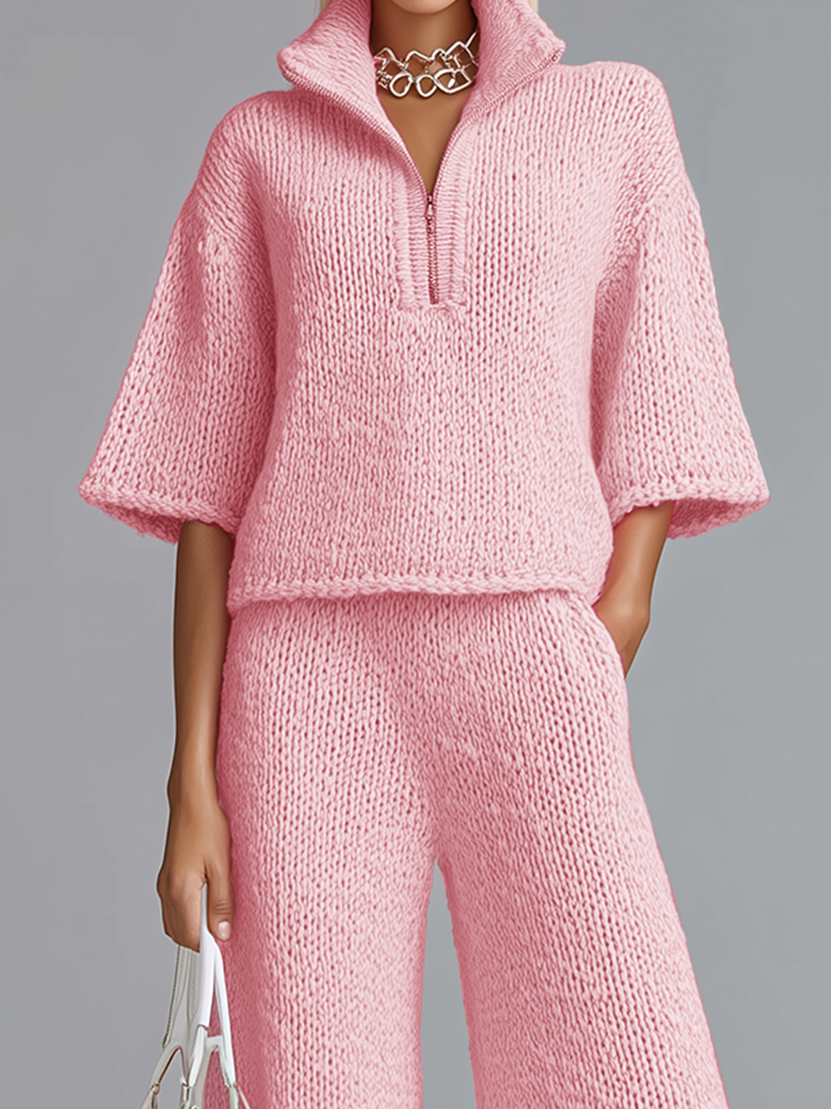 Keturah™ Lapel Zip Knit Two-Piece Set