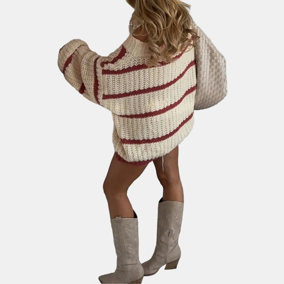 Women's Oversized Off Shoulder Striped Knit Sweater