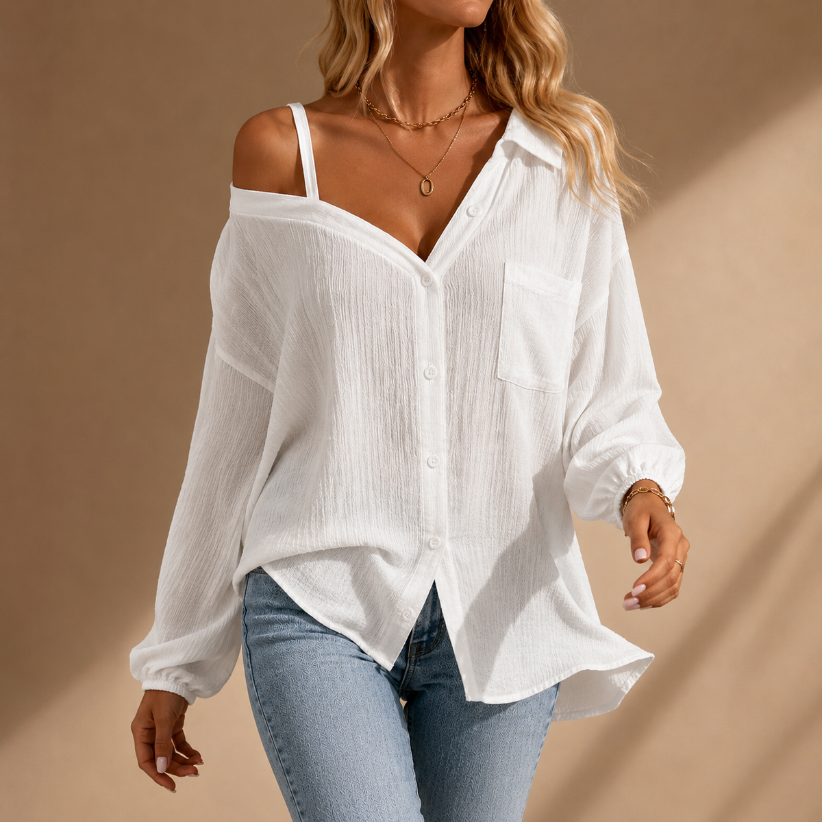SIENNA OFF-SHOULDER LINEN SHIRT