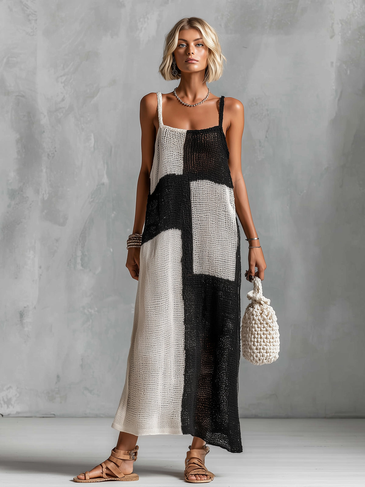 Henrietta™ Hollow Knit Colorblock Maxi Dress