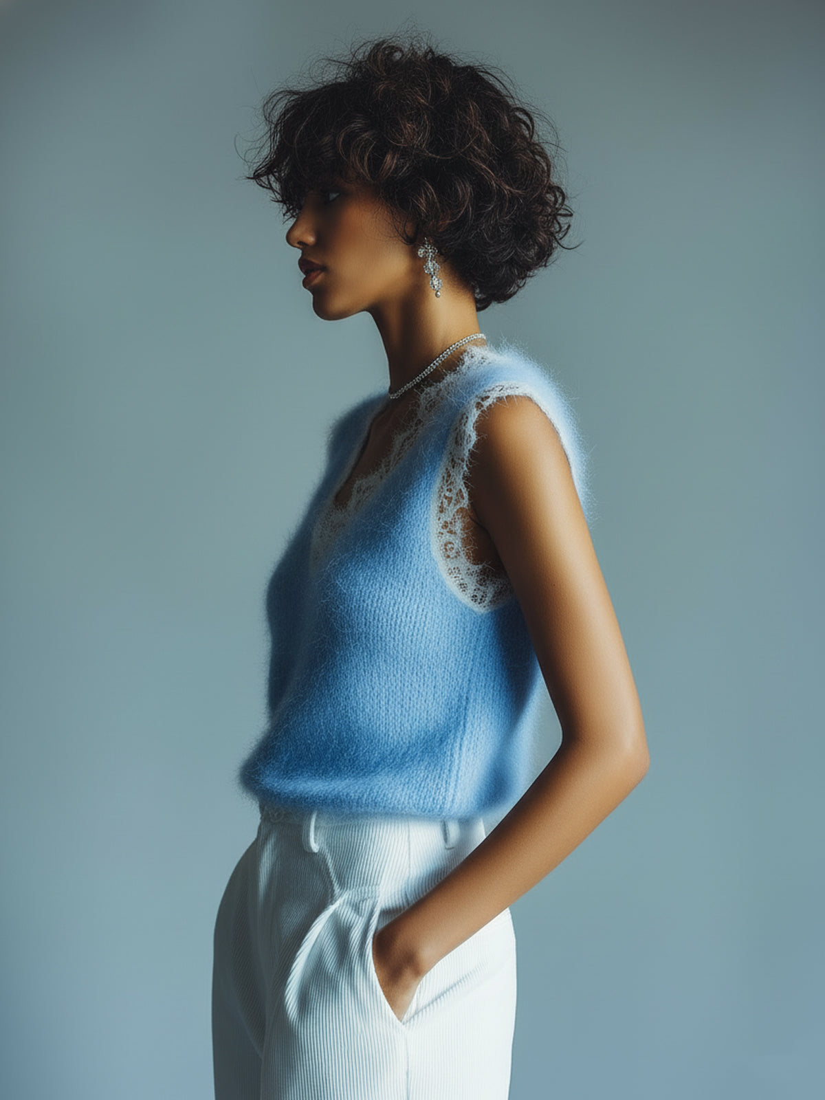 Quintessa™ Lace Trim Fuzzy Tank Top