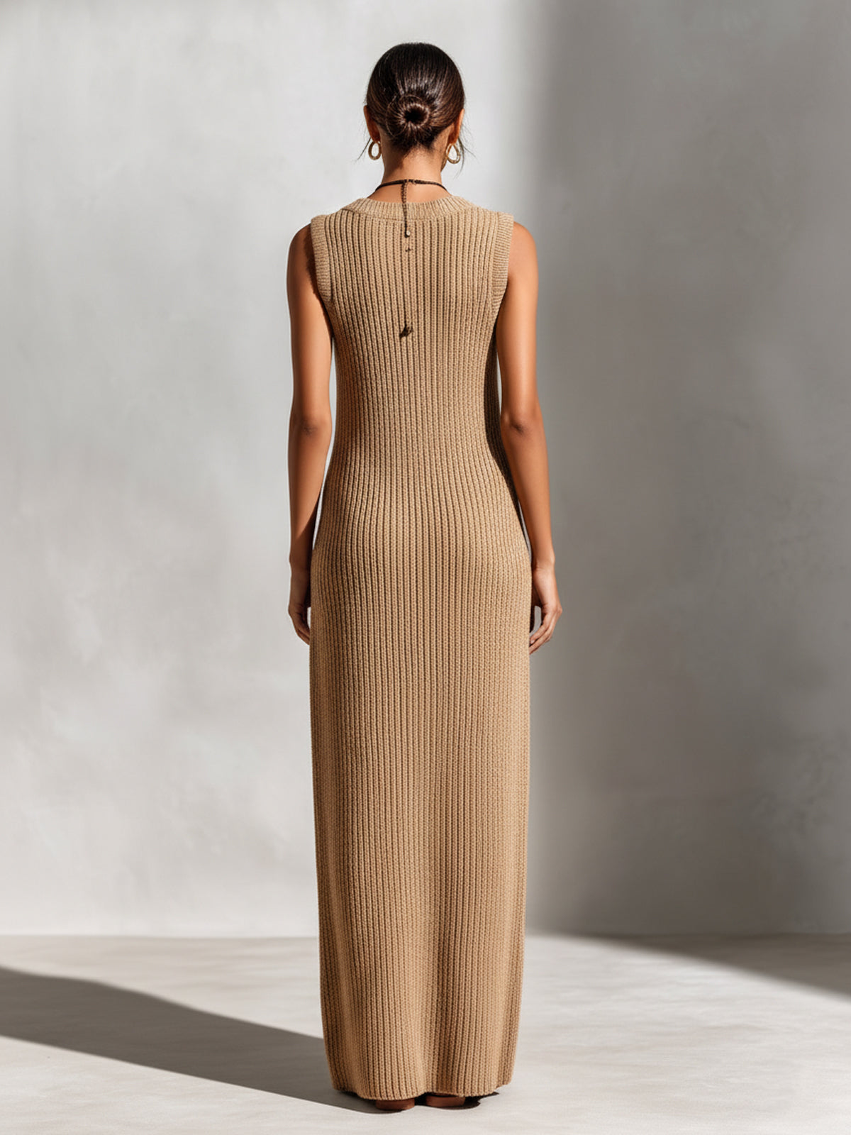 Iolanthe™ Camel Button Ribbed Maxi Dress