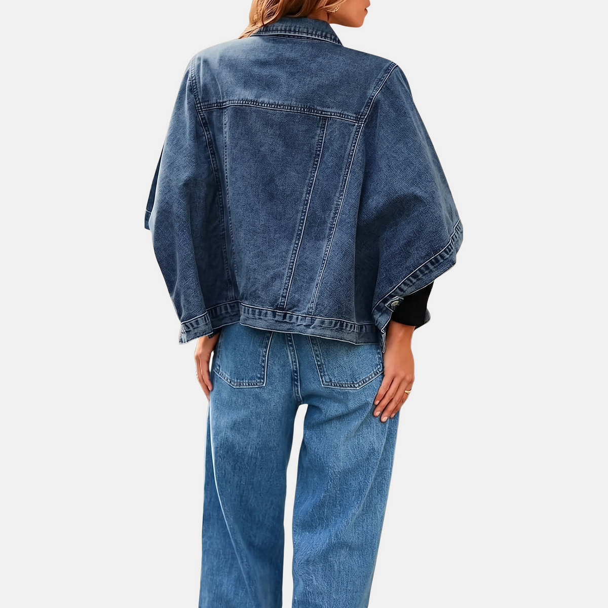 Women's Batwing Sleeve Cropped Denim Jacket Oversized Cape