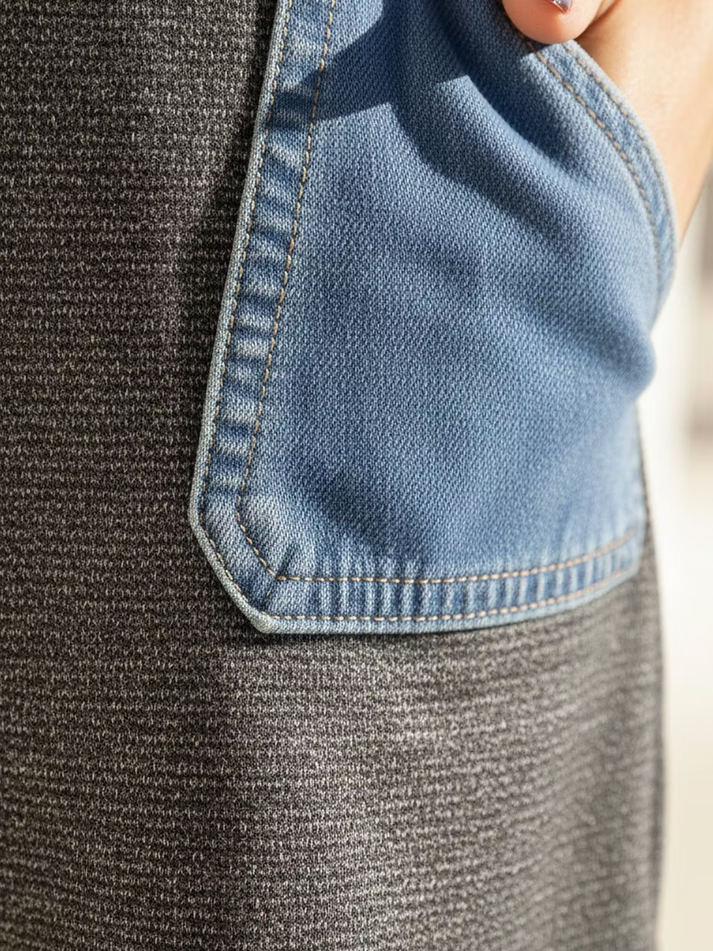 Grey Color Block Denim Loose Mini Dress
