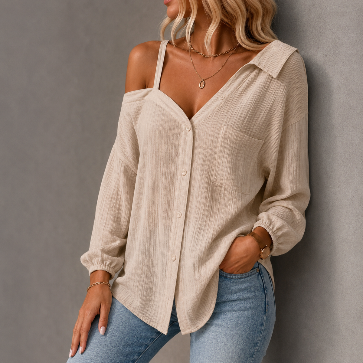 SIENNA OFF-SHOULDER LINEN SHIRT