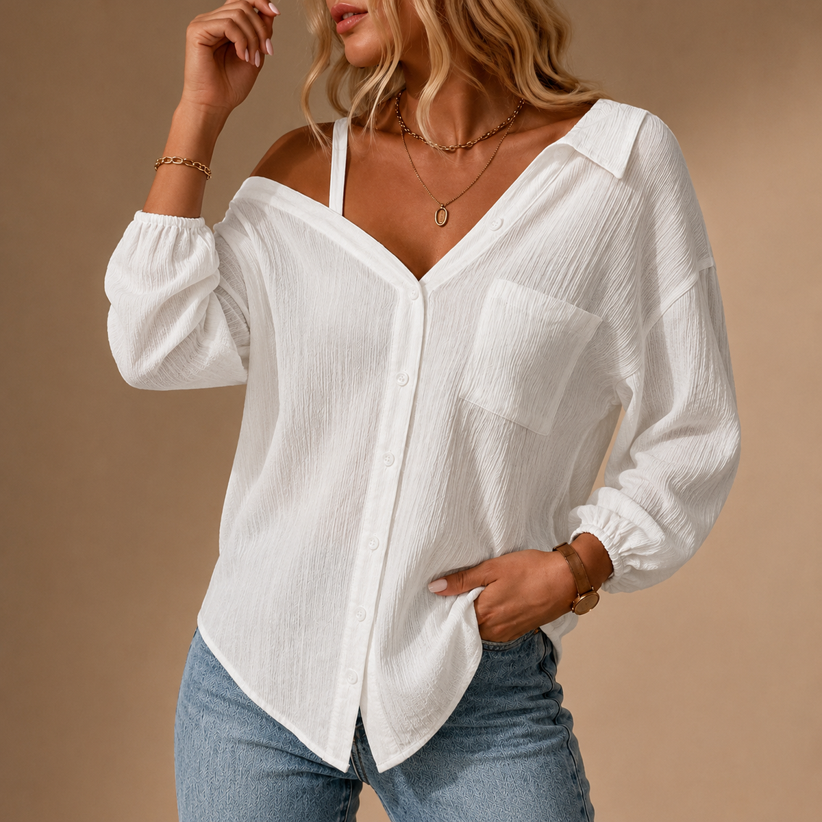 SIENNA OFF-SHOULDER LINEN SHIRT
