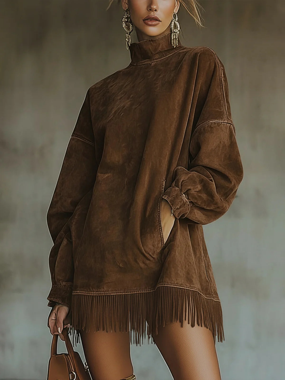 Lena Fringe Turtleneck Dress