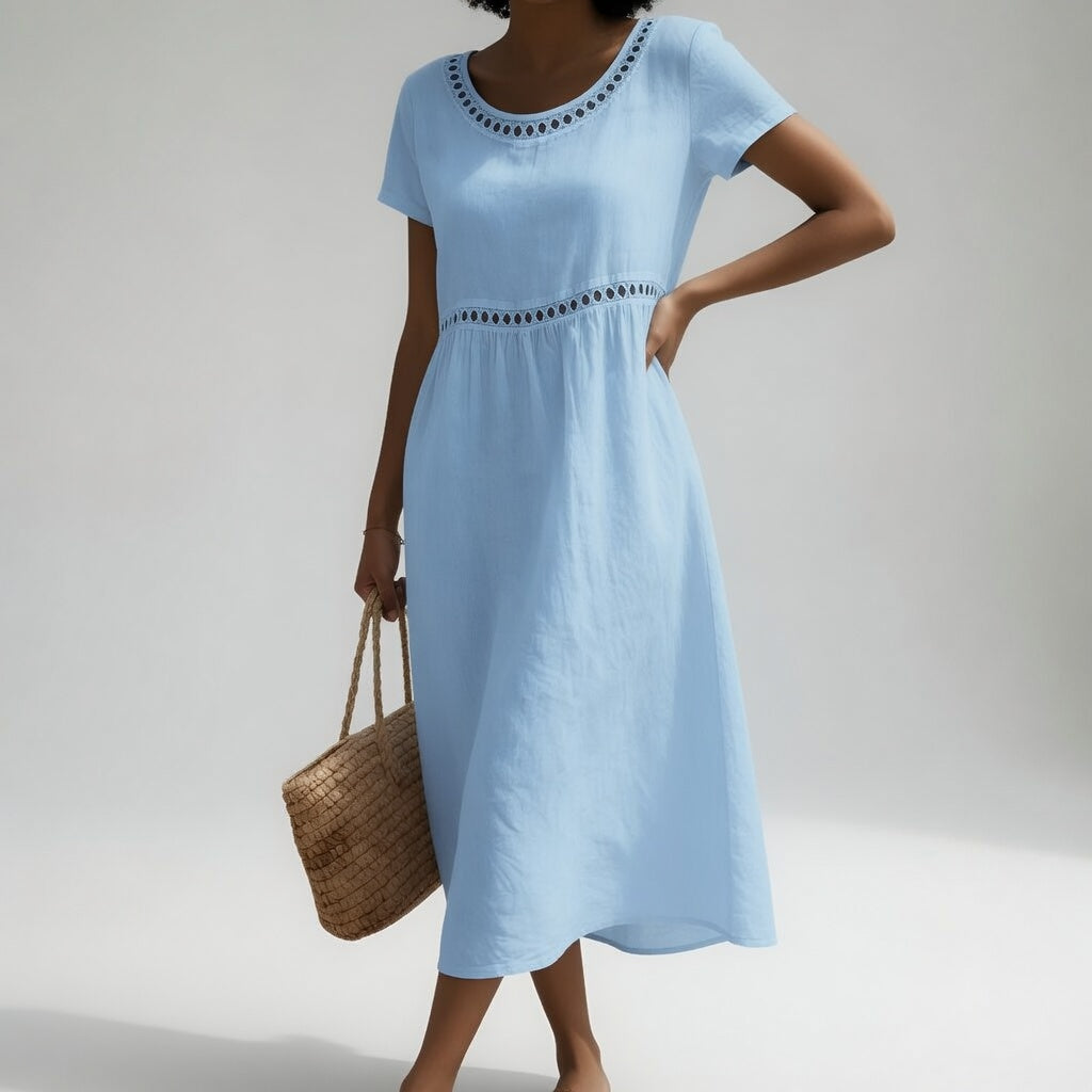Olivia - Eyelet Trim Midi Dress