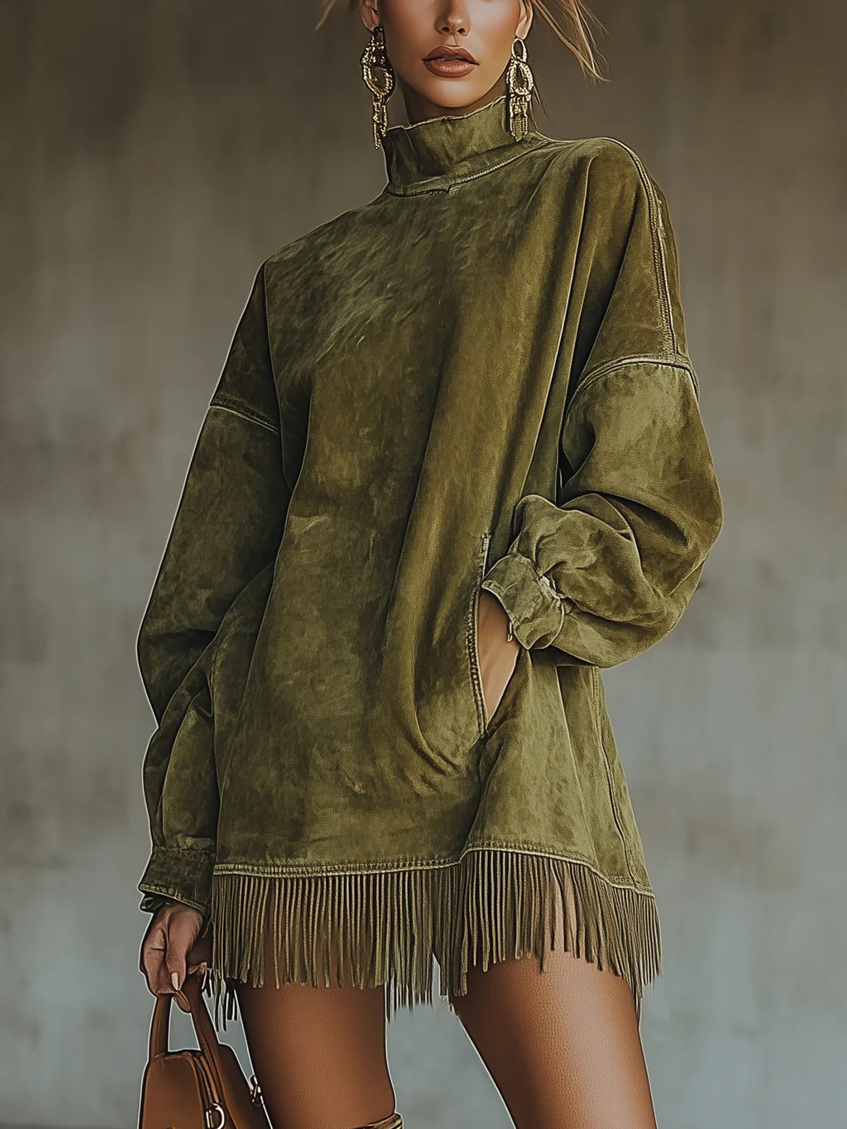 Lena Fringe Turtleneck Dress