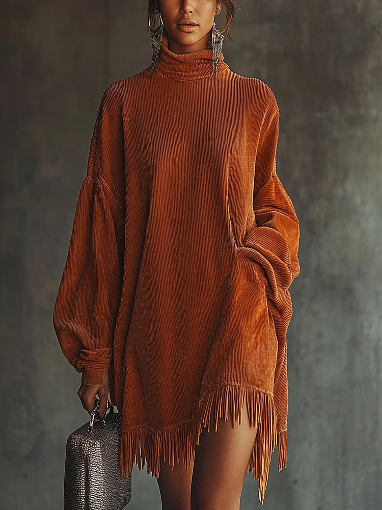 Maeve High-Neck Tassel-Hem Dress