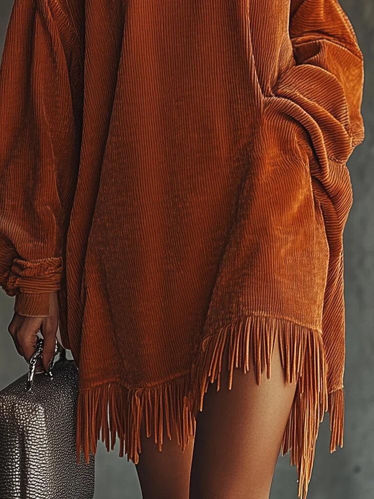 Maeve High-Neck Tassel-Hem Dress