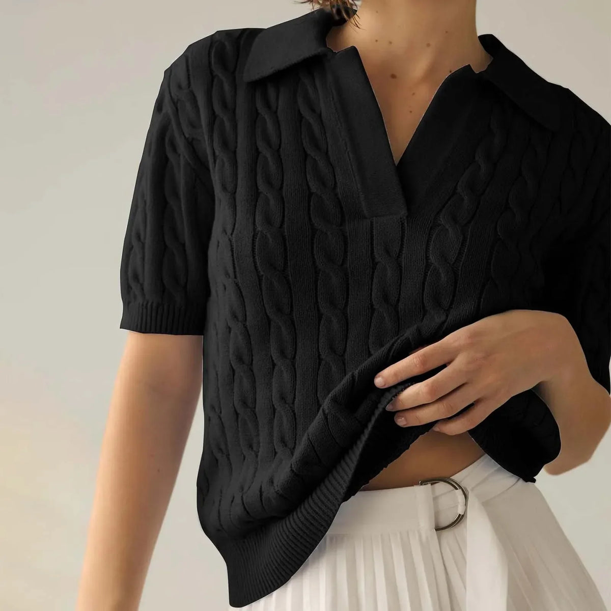 WHITNEY CABLE KNIT POLO