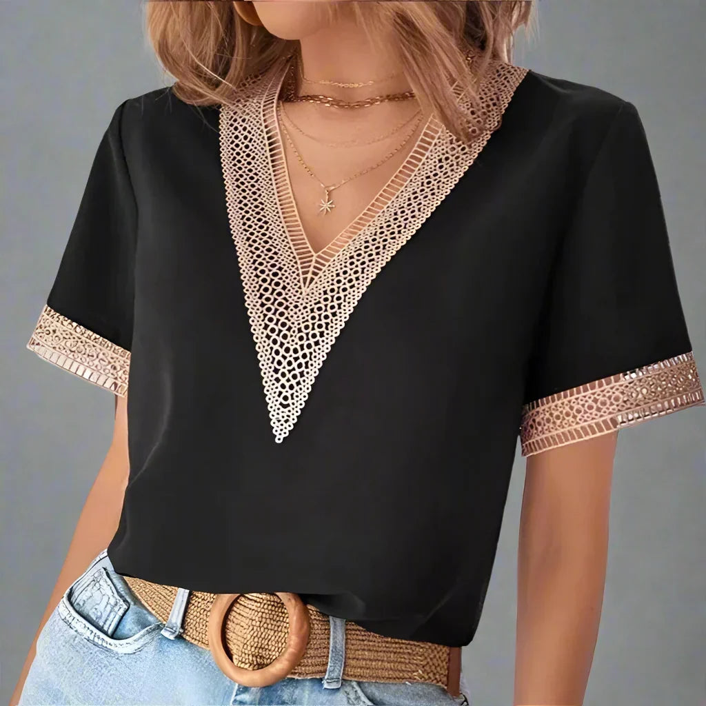 WAVERLY LACEFRONT V-NECK TEE