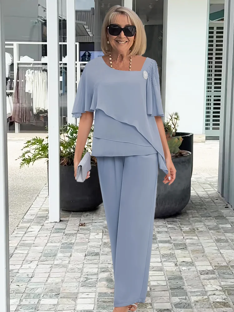 Winnie | Asymmetric Layered Blouse and Wide-Leg Trouser Set