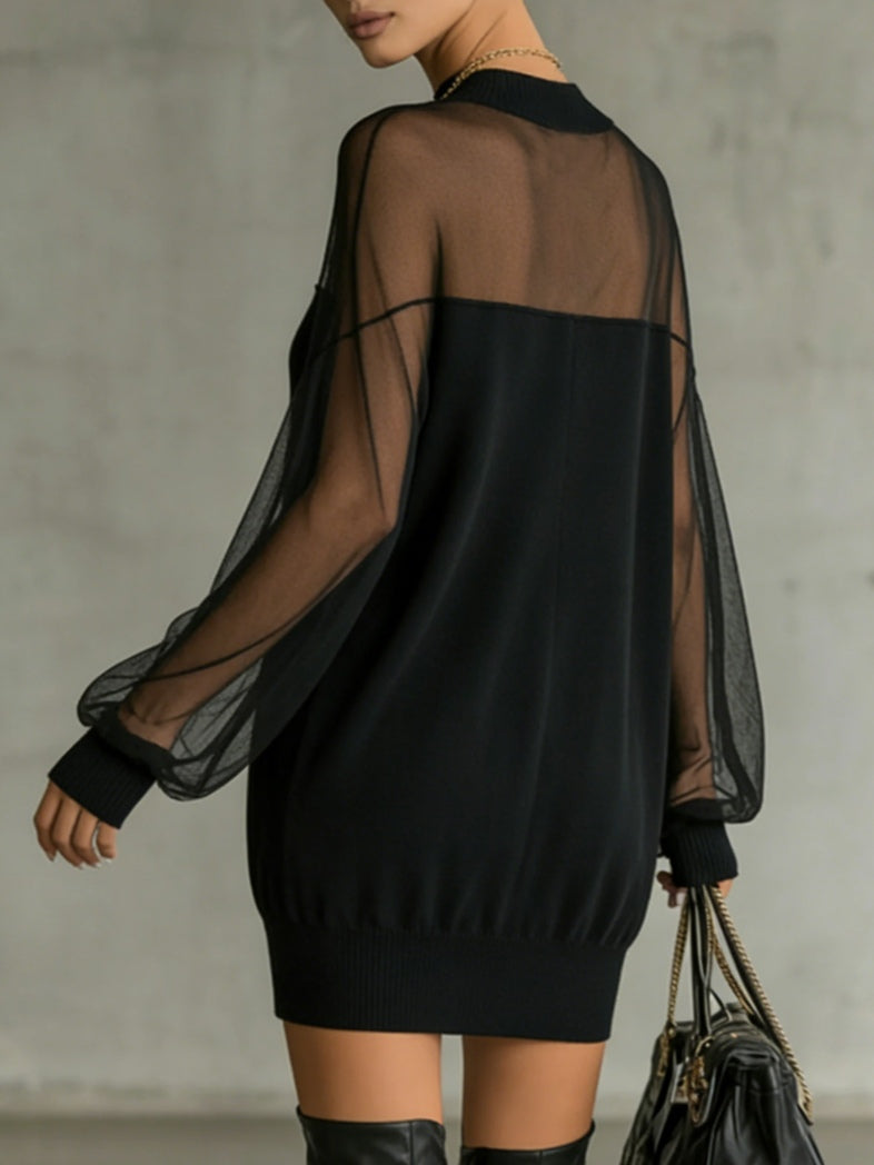Lena Mesh-Sleeve Mini Dress