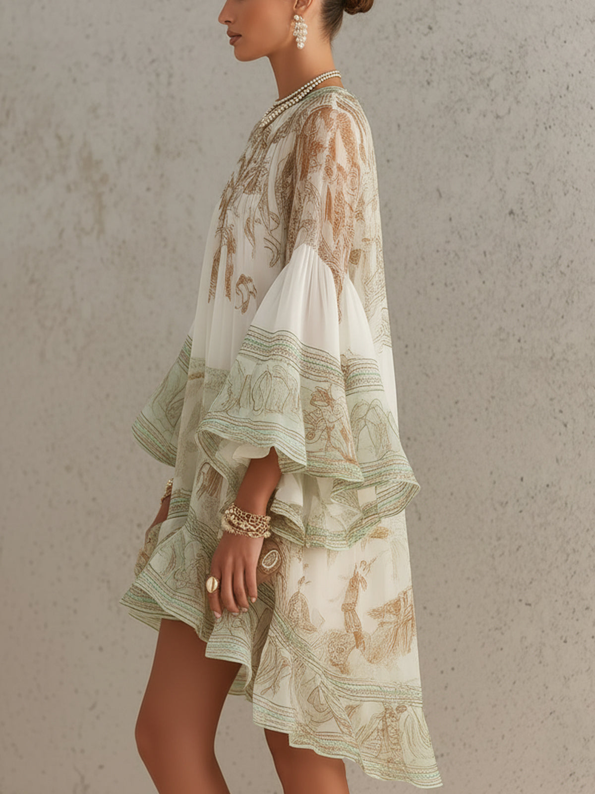 Rhea Flounce-Sleeve Mini Dress