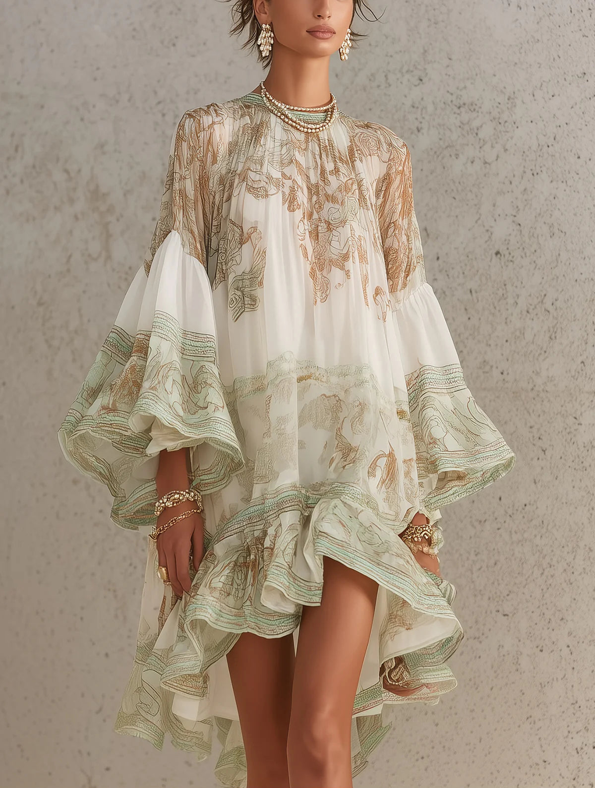 Rhea Flounce-Sleeve Mini Dress
