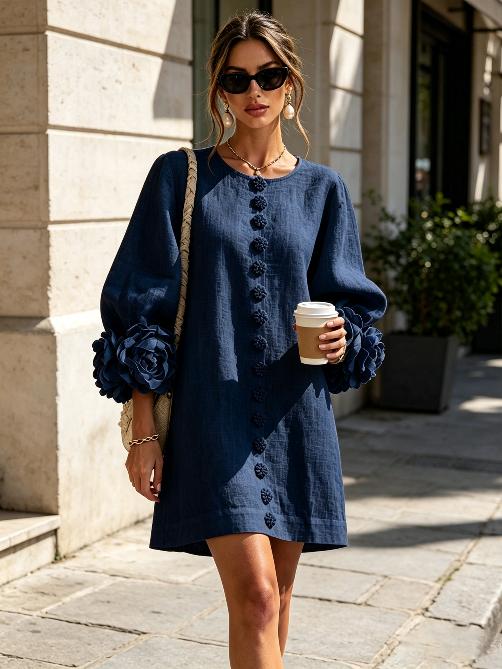 Lena Cuffed Mini Shirt Dress