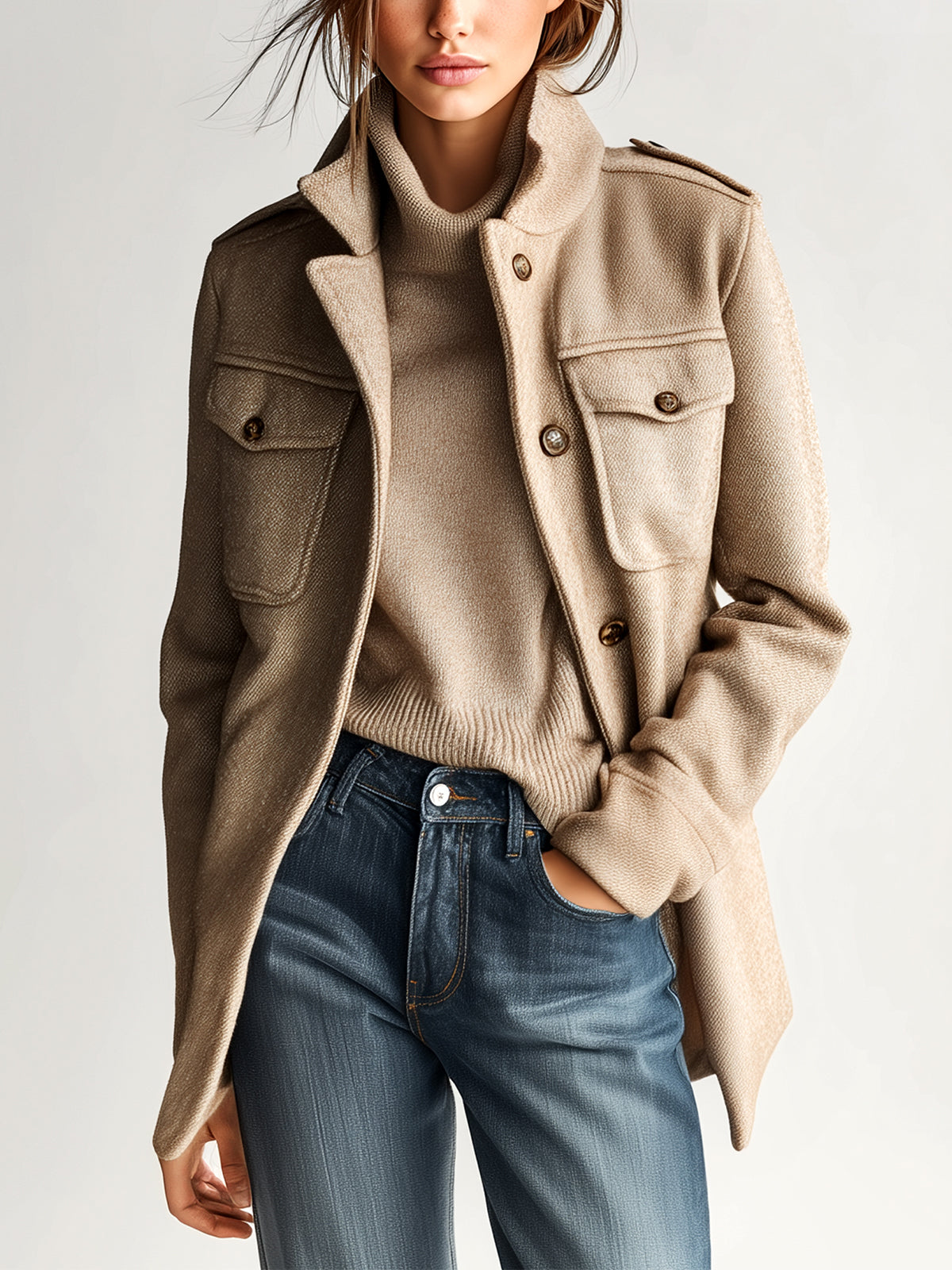 Ninon™ Khaki Wool Utility Coat