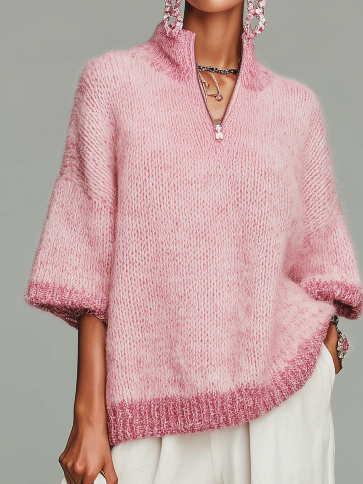 Cressida™ Pink Zip Knit Sweater
