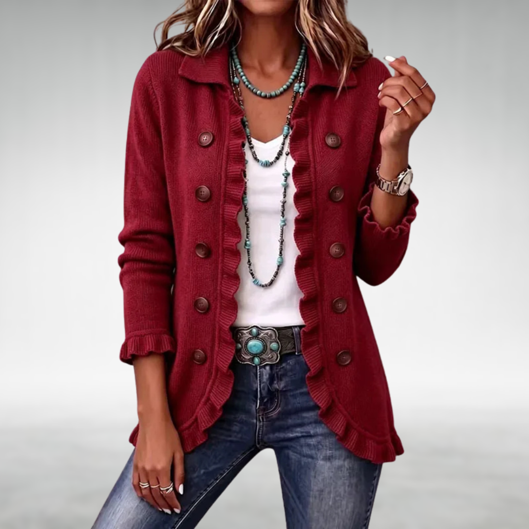 Eve Classic Ruffle Cardigan - Red