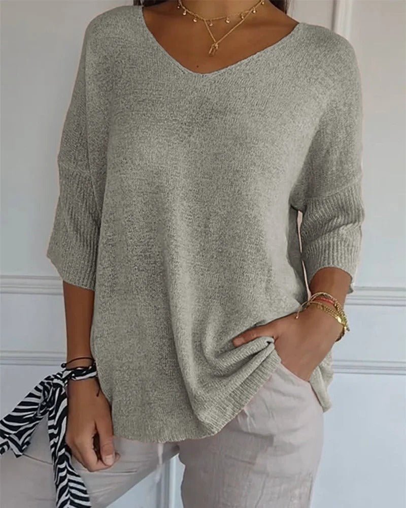 Fern | Soft Knit 3/4 Sleeve V-neck Pullover Sweater
