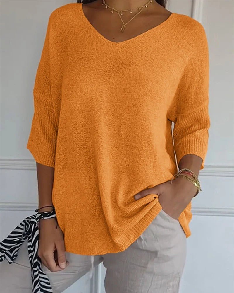 Ingrid | Soft Knit 3/4 Sleeve V-neck Pullover Sweater