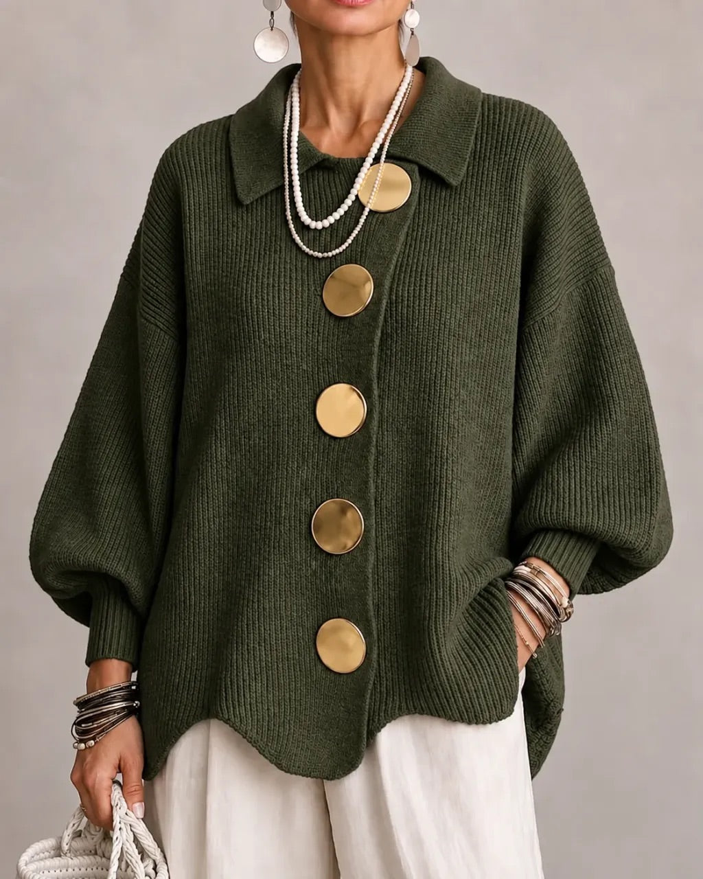 Karina - Oversized Collared Button Cardigan