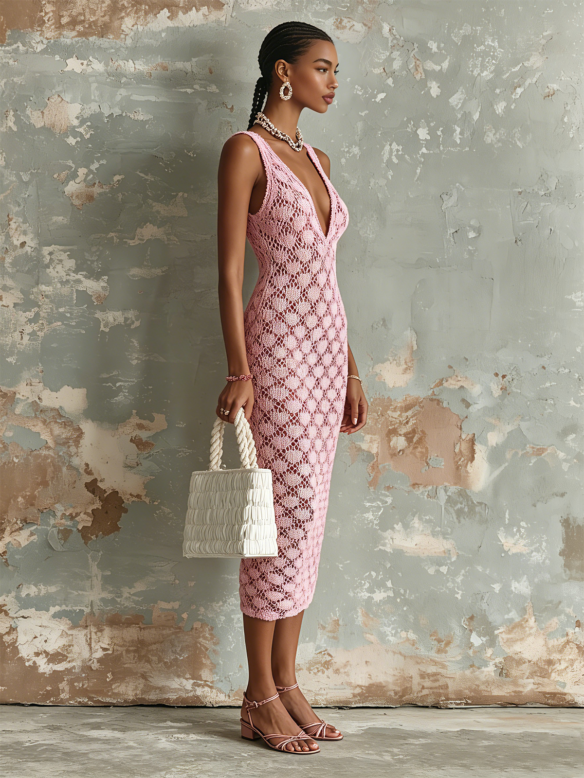 Capucine™ Hollow-Out Knit Midi Dress