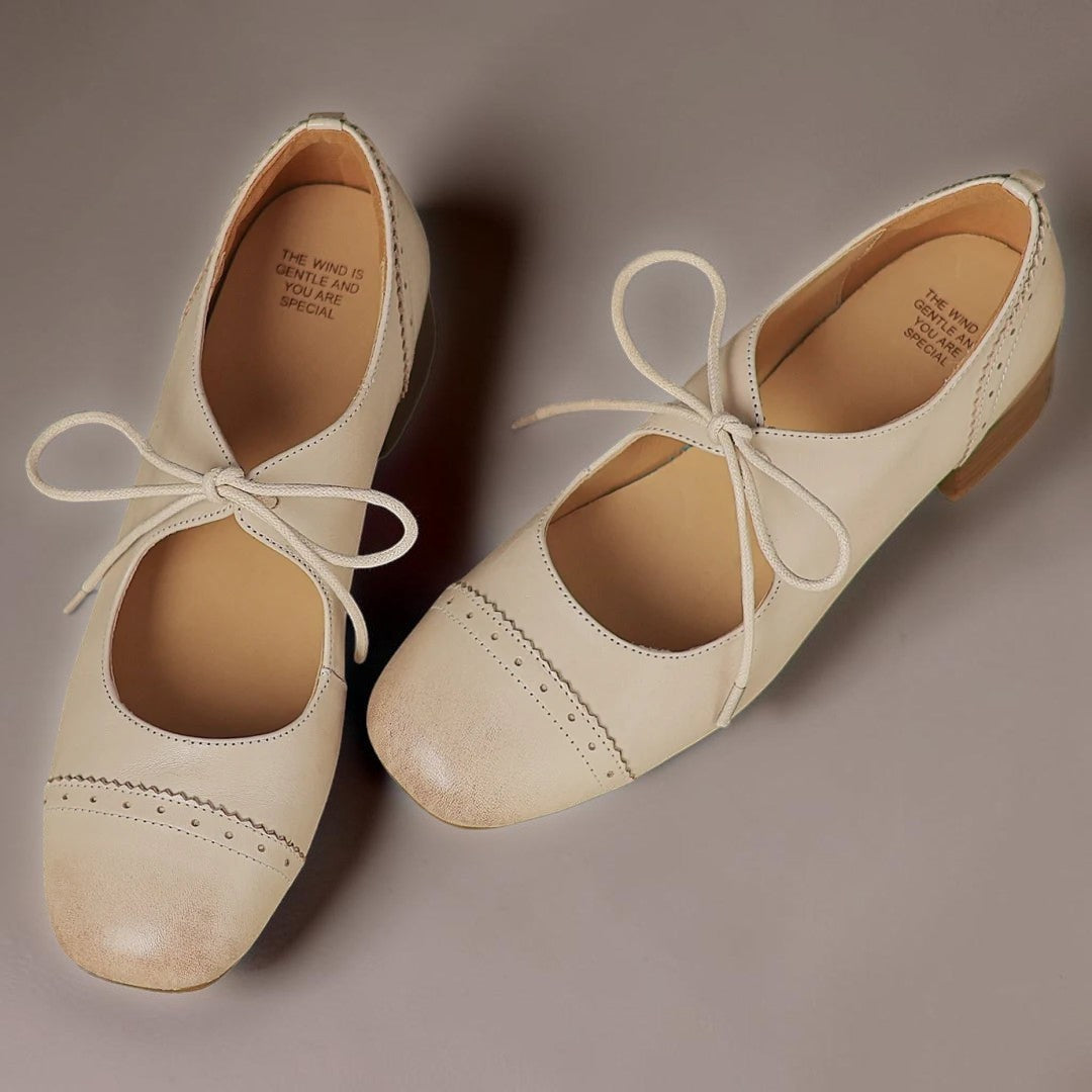 Constance | Carved Leather Oxfords with Low Block Heel