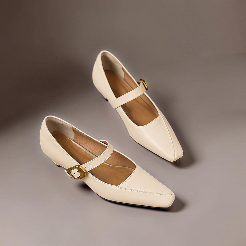 Zorae | Paneled Mary Jane Block Heel with Gold Buckle