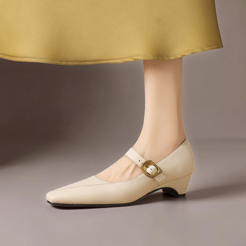 Zorae | Paneled Mary Jane Block Heel with Gold Buckle