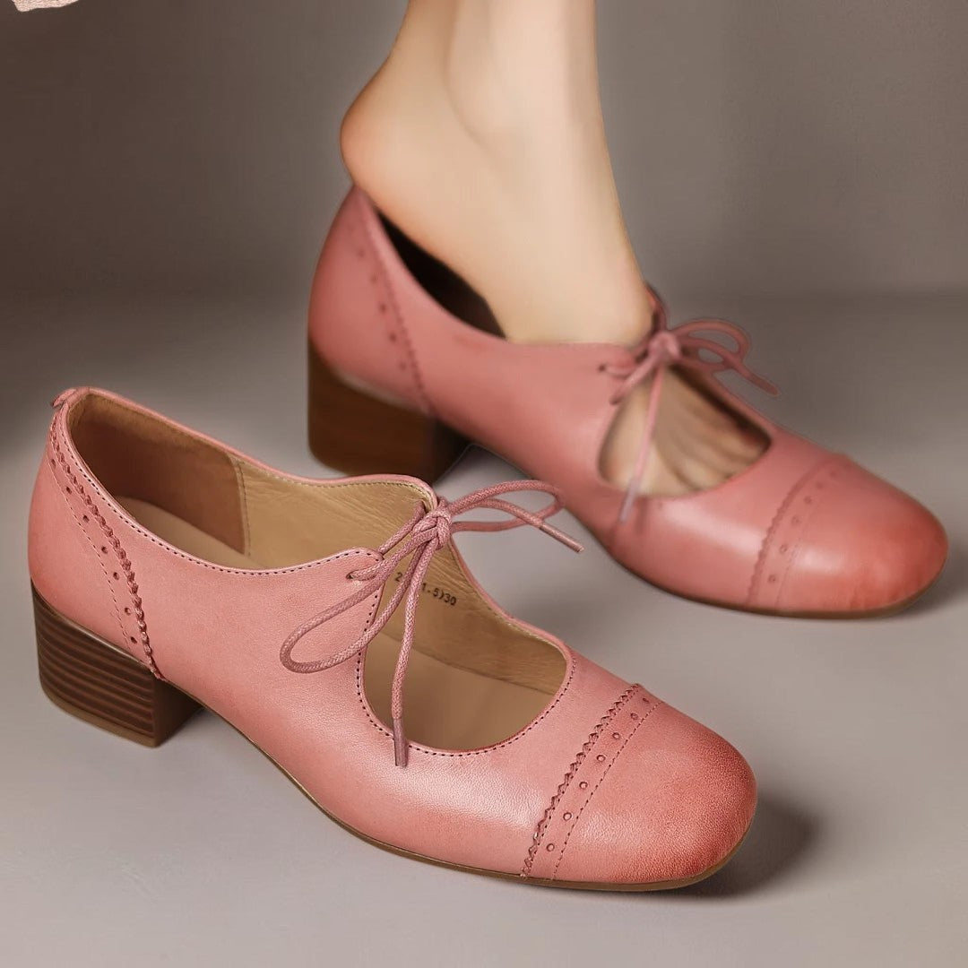 Constance | Carved Leather Oxfords with Low Block Heel