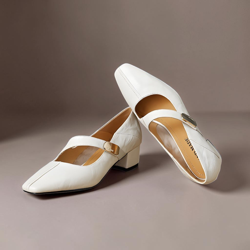 Quera | Chiseled Square-Toe Mary Jane Pump with Gold Bit