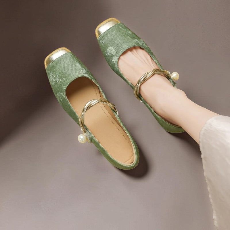 Iris | Square-Toe Mary Jane Pumps with Pearl Strap