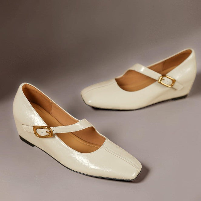 Viora | Genuine Leather Mary Jane Heels with Buckle Strap