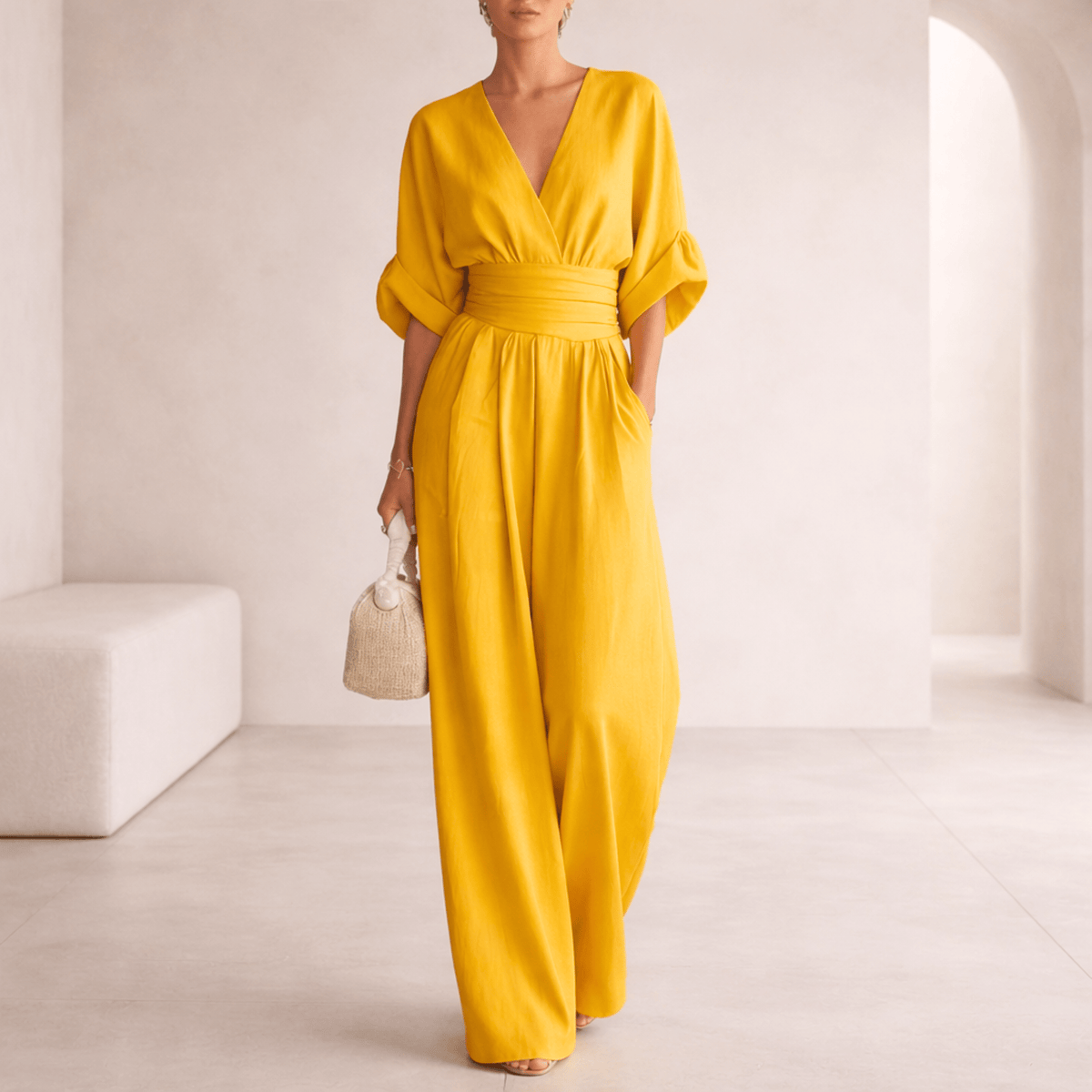 Elira | Essential V-Neck Wide-Leg Jumpsuit
