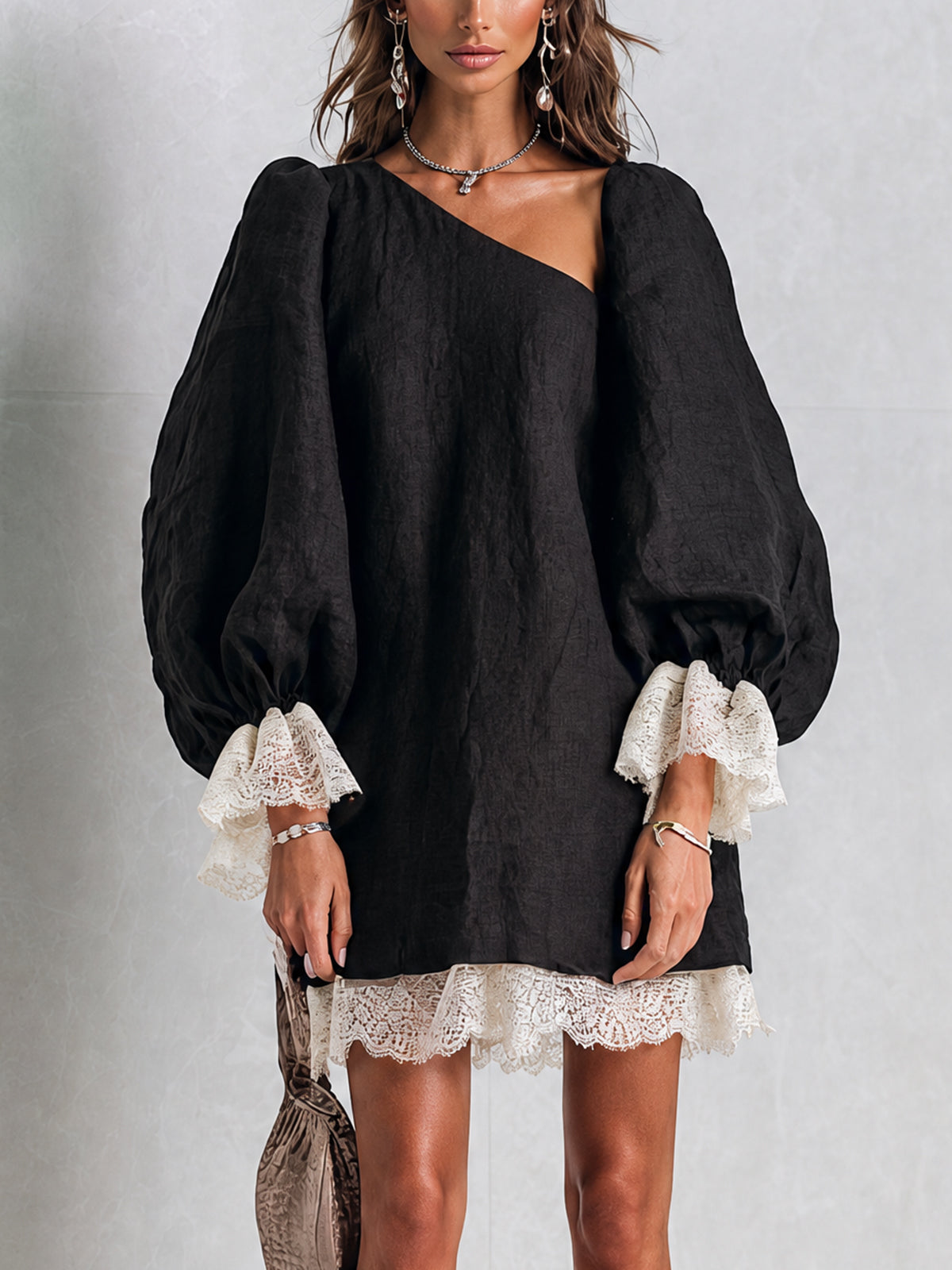 Nadia Asymmetric Lace-Trim Dress