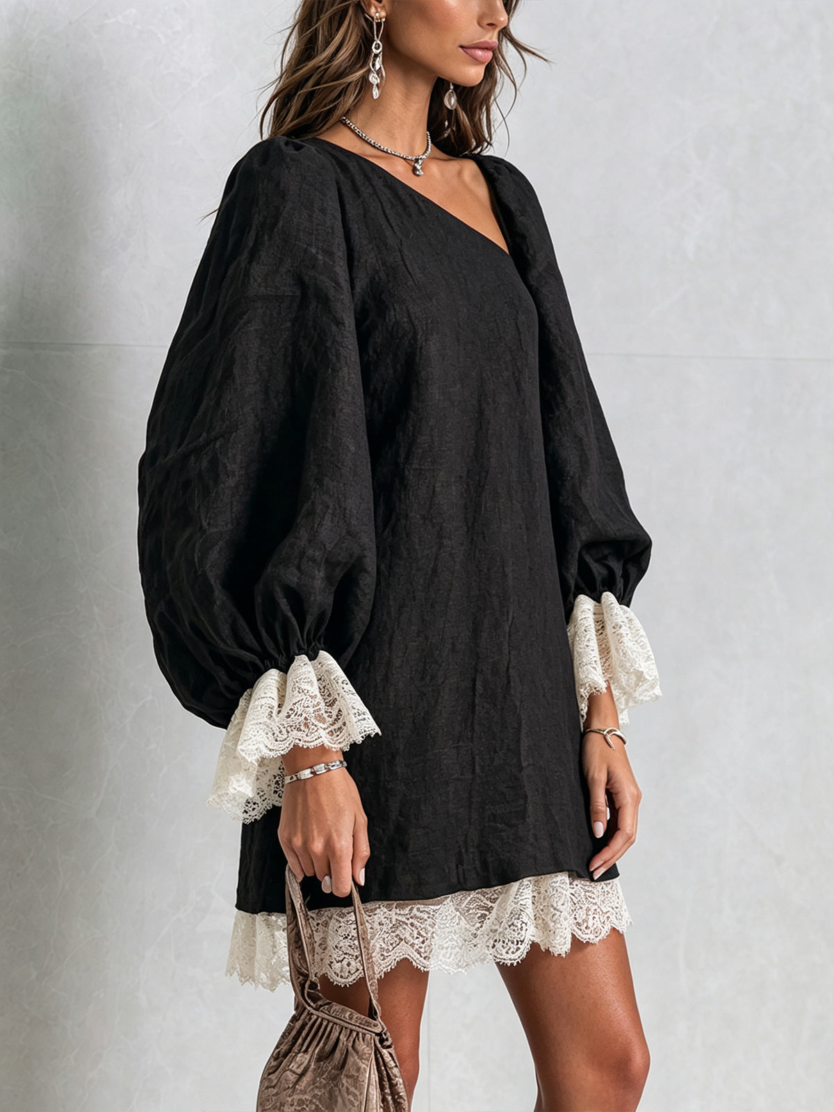 Nadia Asymmetric Lace-Trim Dress