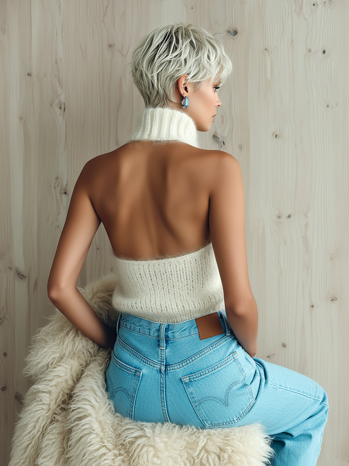 Clemence™ Halter Turtleneck Fuzzy Vest