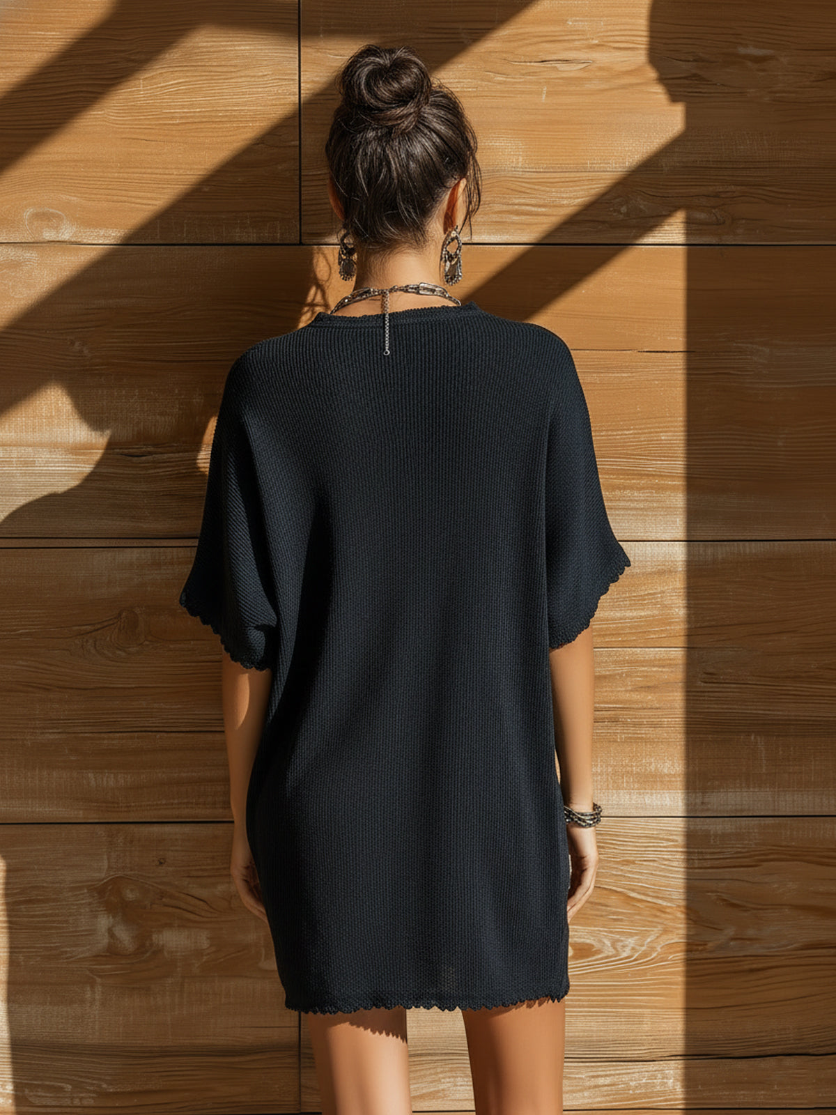 Fabienne™ Lace Trim Ribbed Mini Dress
