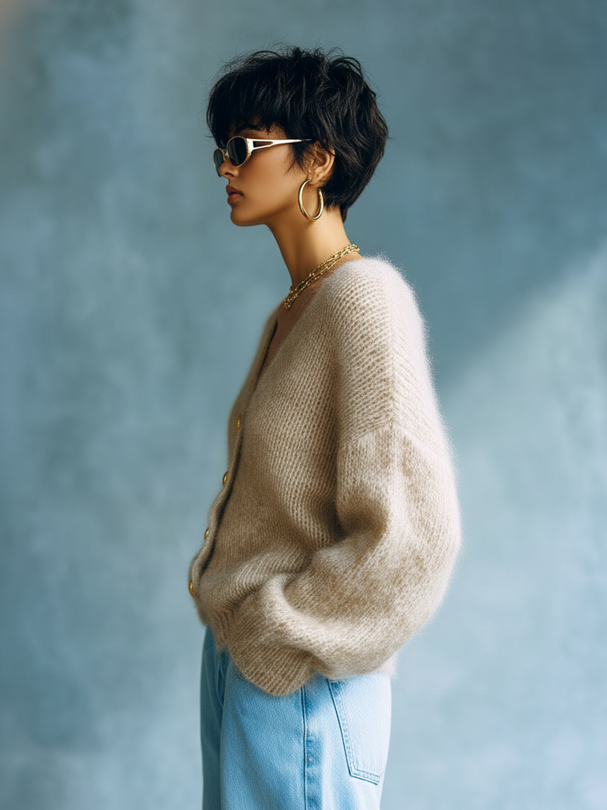 Salome™ Camel Fuzzy Knit Cardigan