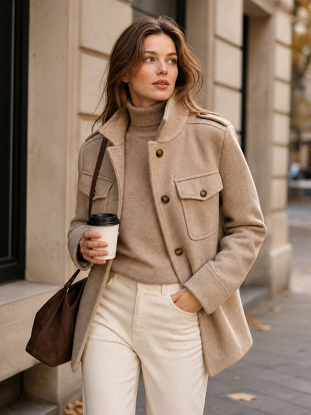 Ninon™ Khaki Wool Utility Coat