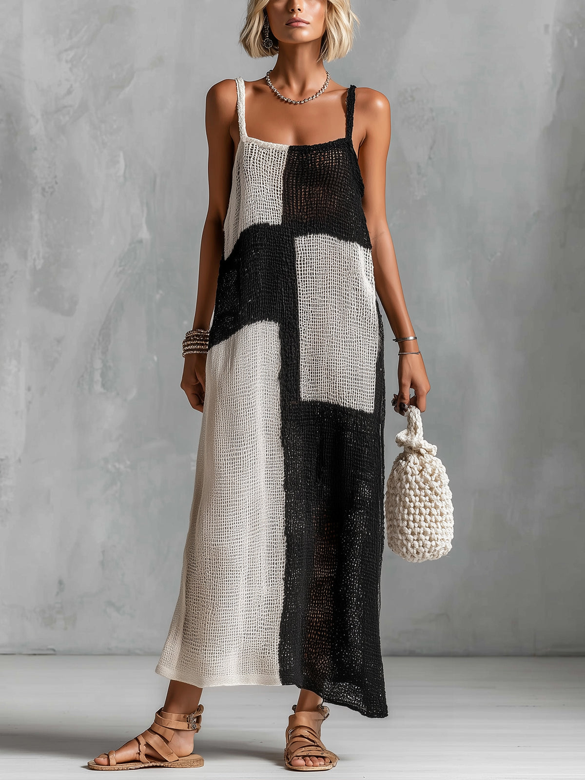 Henrietta™ Hollow Knit Colorblock Maxi Dress