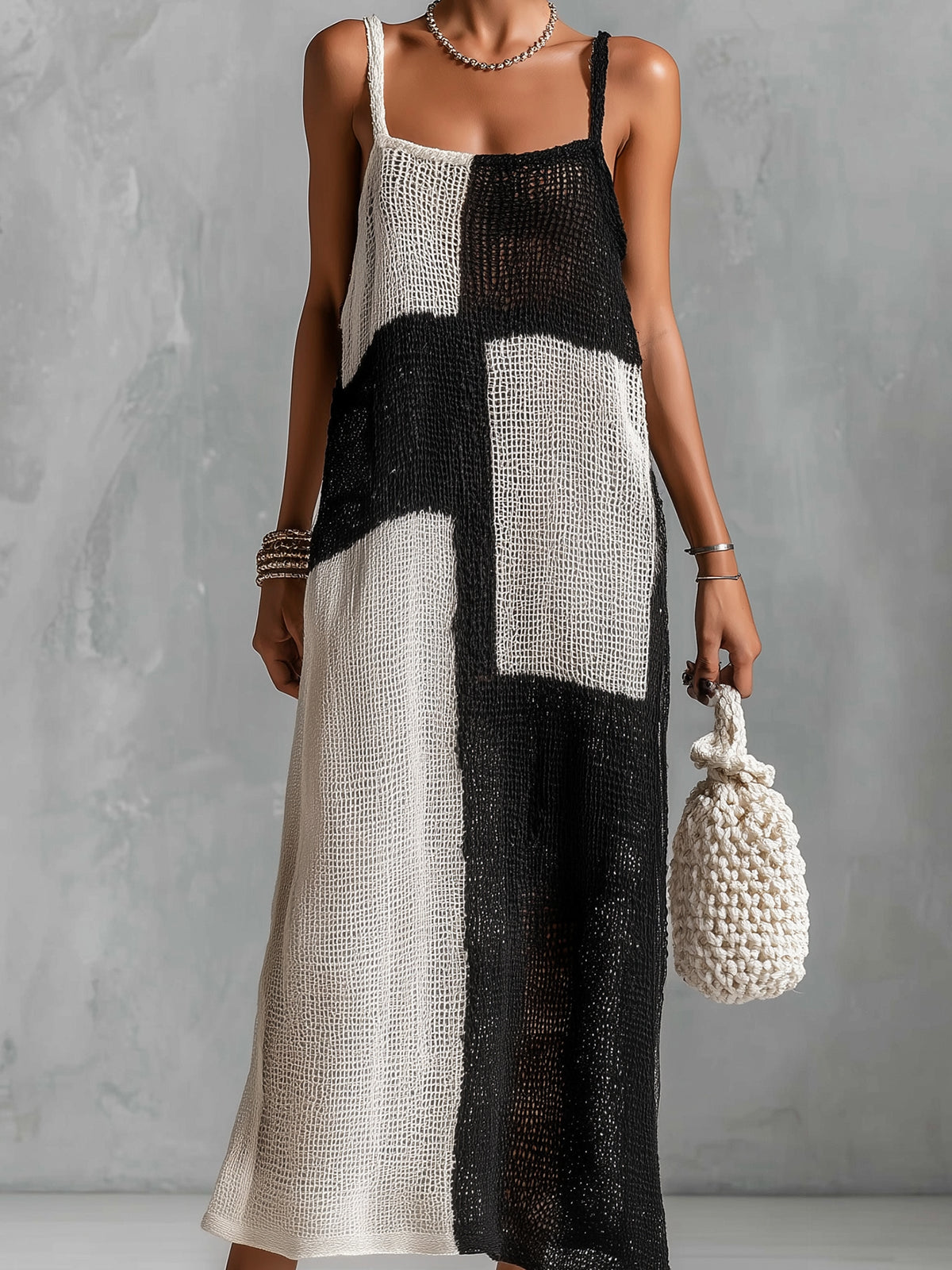 Henrietta™ Hollow Knit Colorblock Maxi Dress