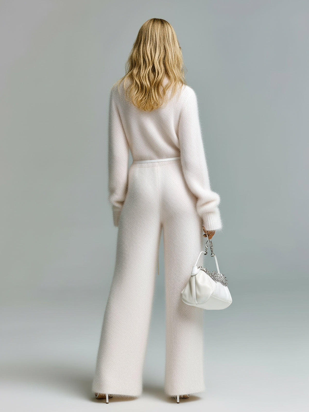 Perrine™ Ivory Belted Fuzzy Jumpsuit